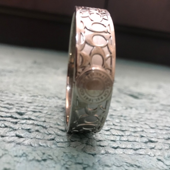 Coach Signature Pattern Silver Bangle - Picture 2 of 4